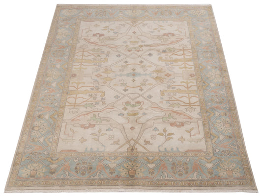 Oushak Ivory Light Blue 8.2x9.9 Hand Knotted Rug