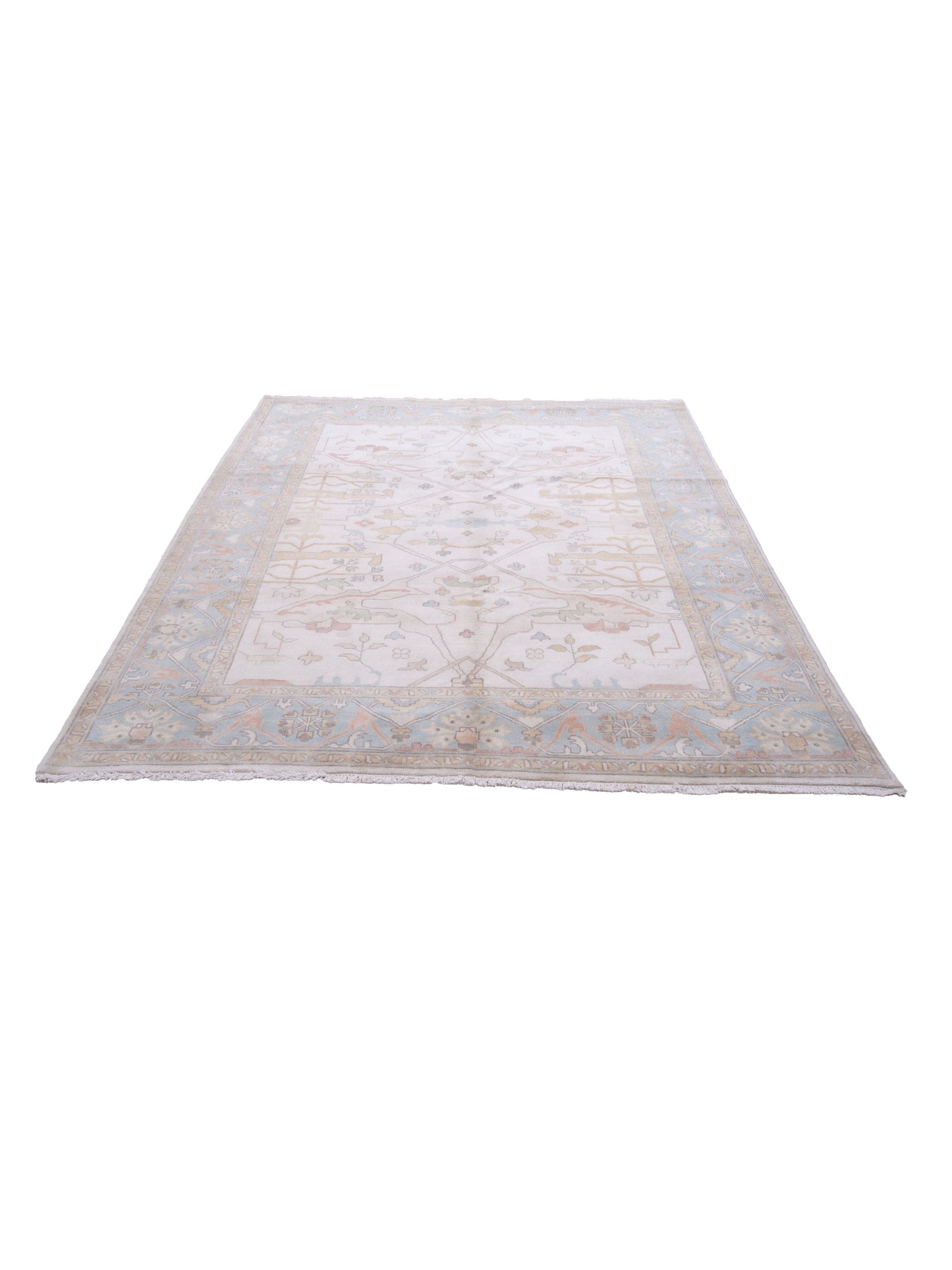 Oushak Ivory Light Blue 8.2x9.9 Hand Knotted Rug