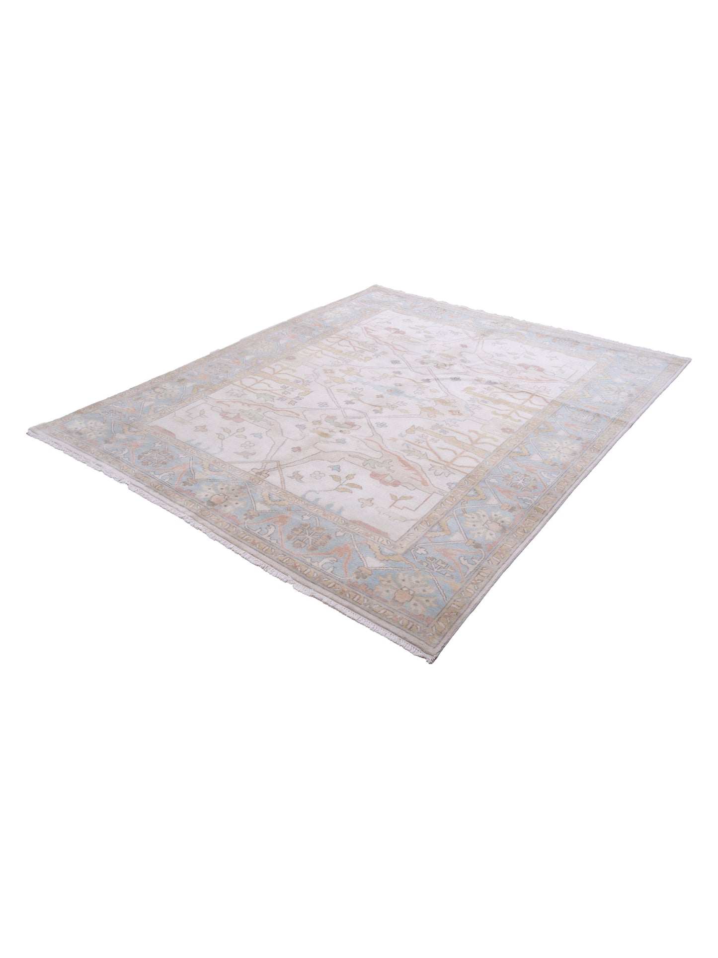 Oushak Ivory Light Blue 8.2x9.9 Hand Knotted Rug