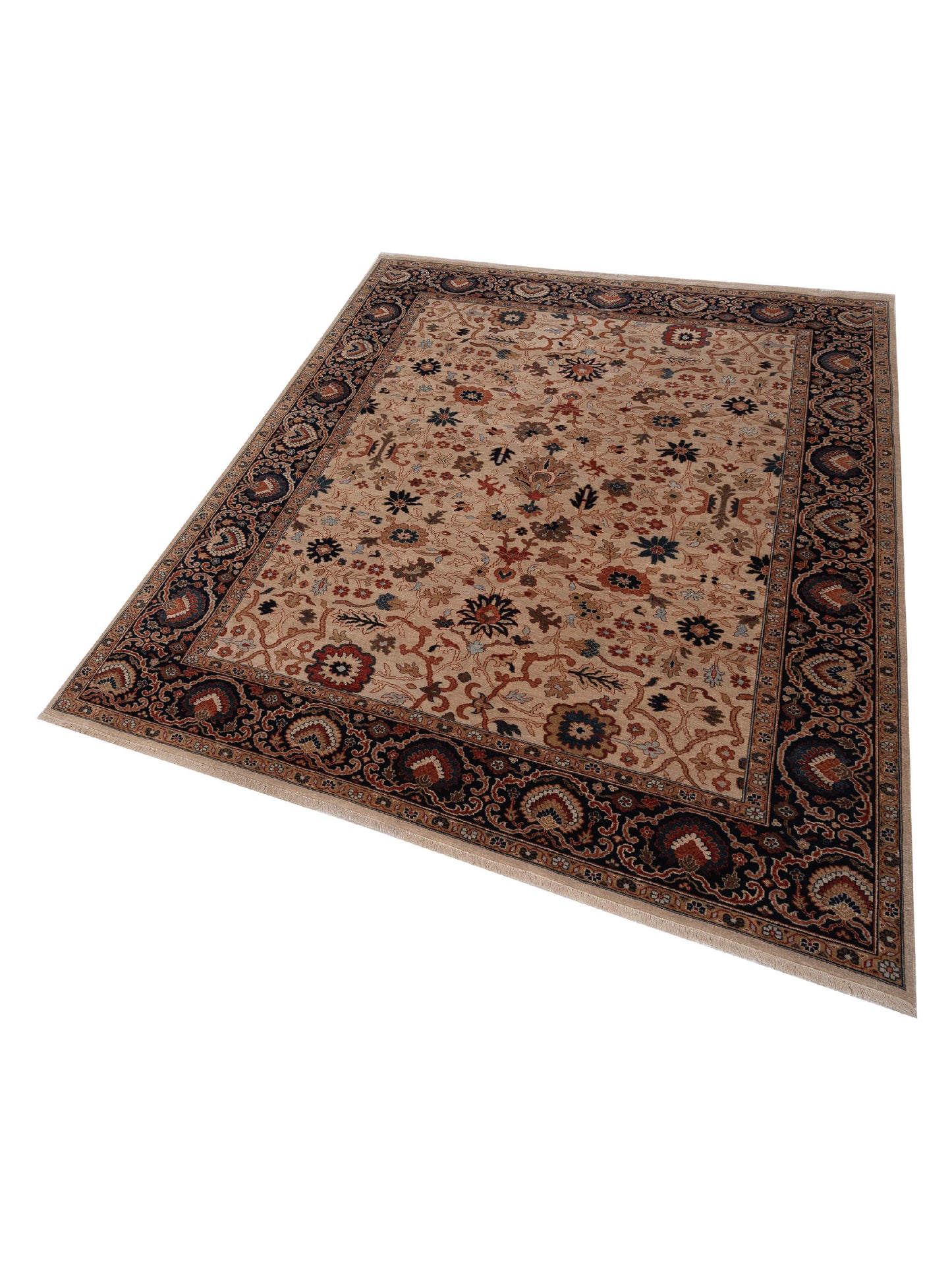 Corvella Ivory Navy 8x9.8 Hand Knotted Rug