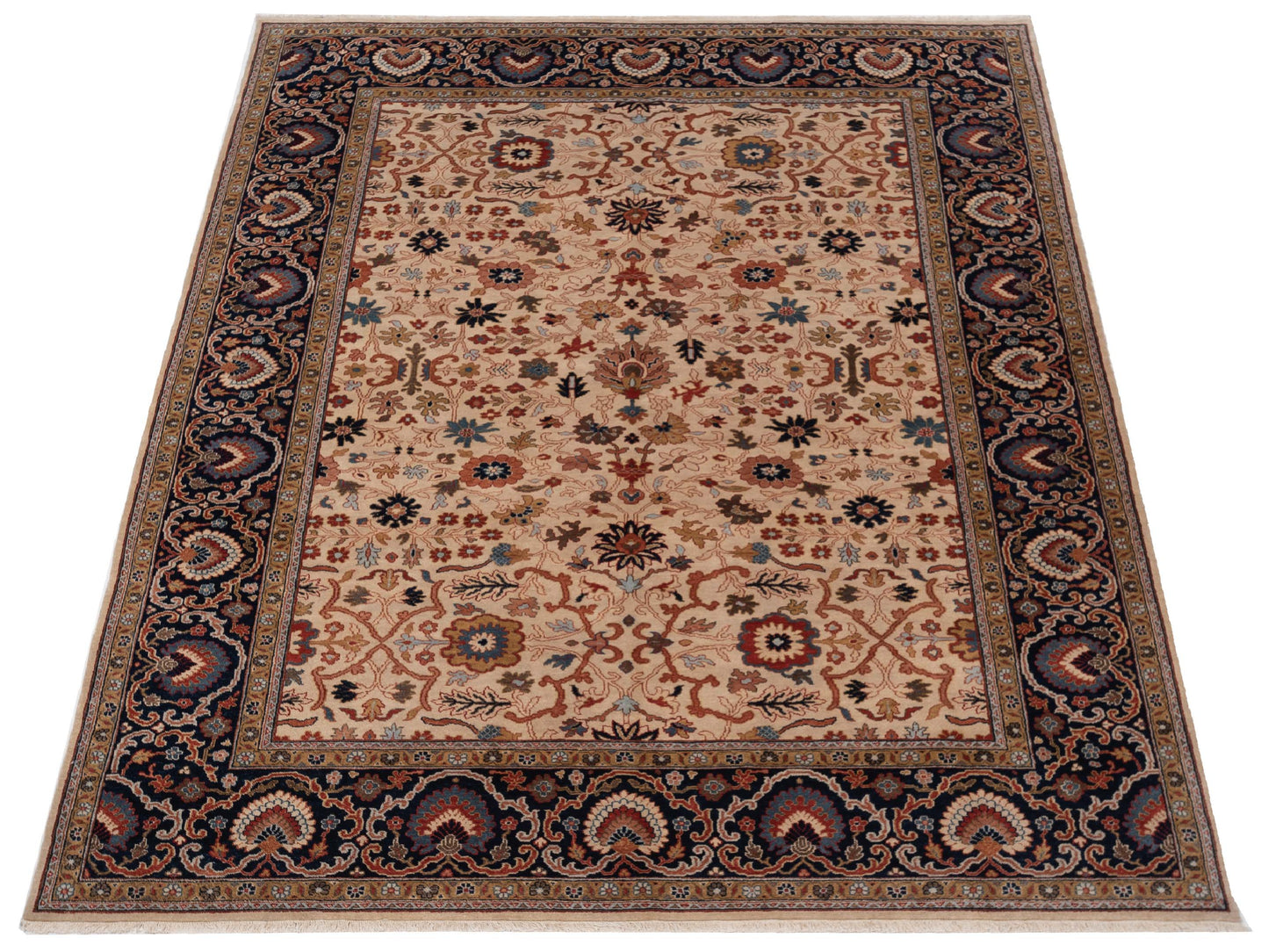 Corvella Ivory Navy 9x11.11 Hand Knotted Rug