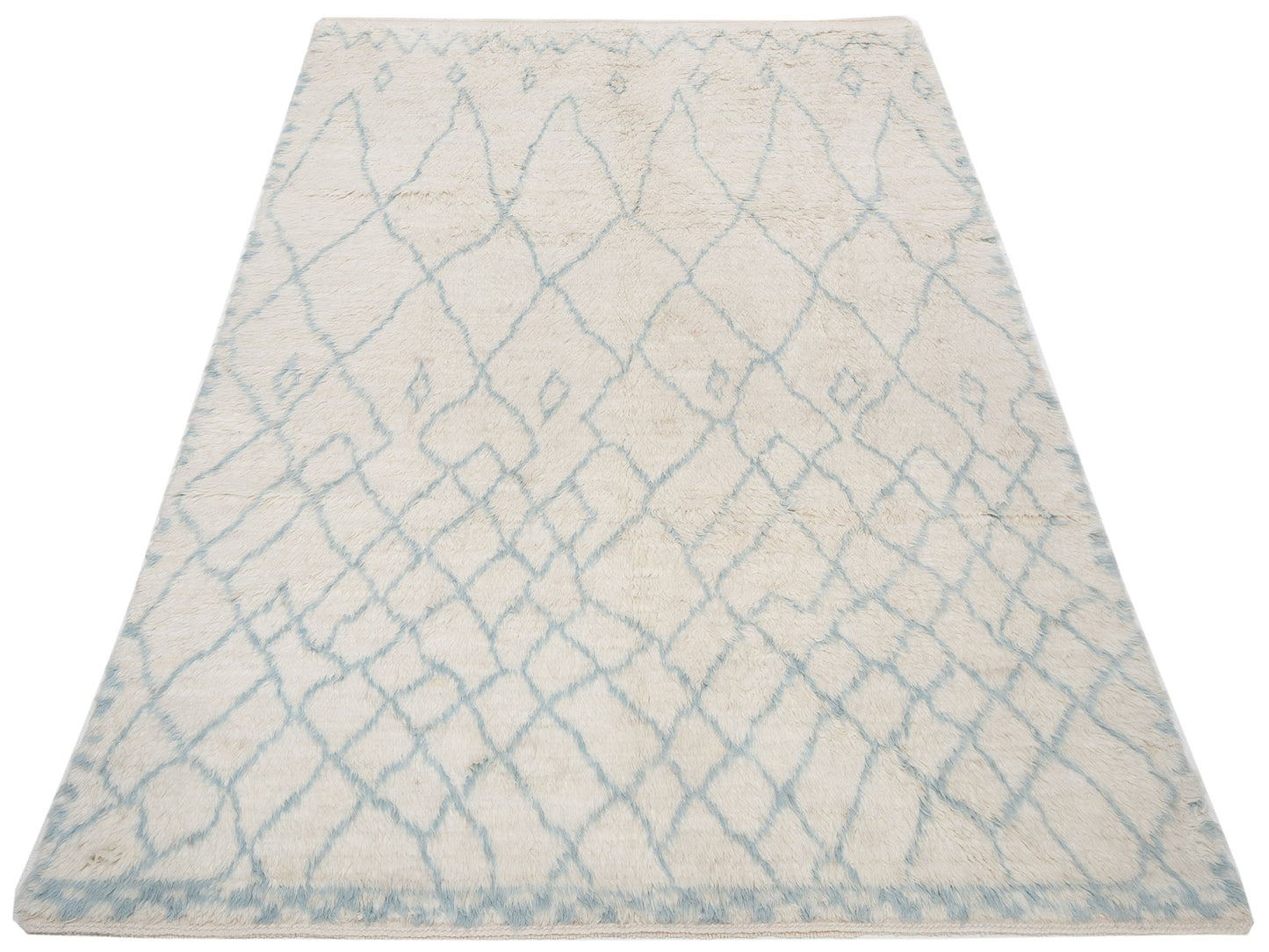 Baskra Ivory Light Blue 7.8x10 Hand Knotted Rug