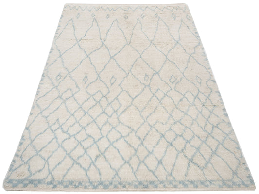 Baskra Ivory Light Blue 7.8x10 Hand Knotted Rug