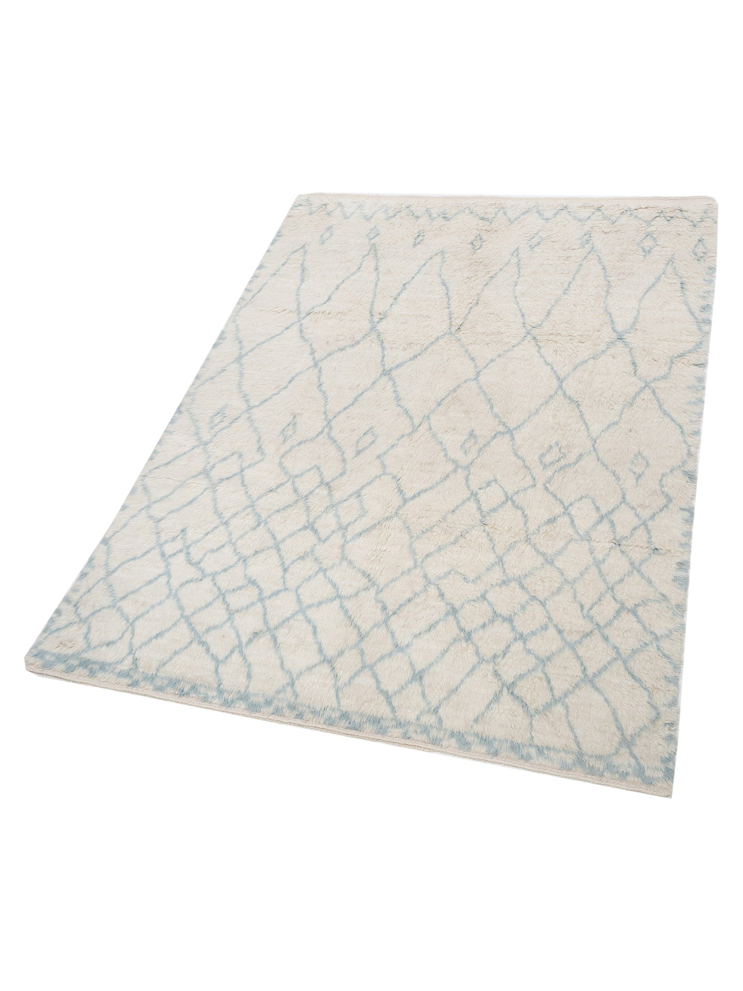 Baskra Ivory Light Blue 7.8x10 Hand Knotted Rug