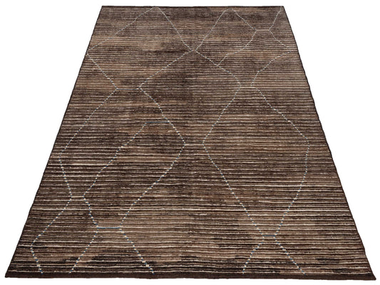 Baskra Brown Beige 7.10x10 Hand Knotted Rug