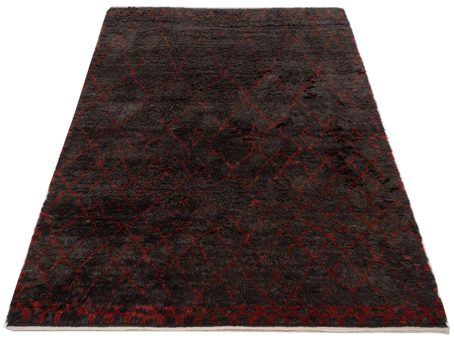 Baskra Charcoal Red 8x9.5 Hand Knotted Rug