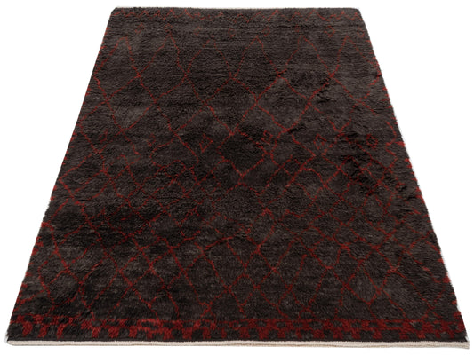 Baskra Charcoal Red 8x9.5 Hand Knotted Rug