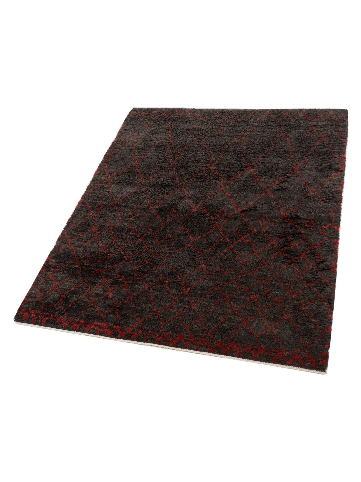 Baskra Charcoal Red 8x9.5 Hand Knotted Rug