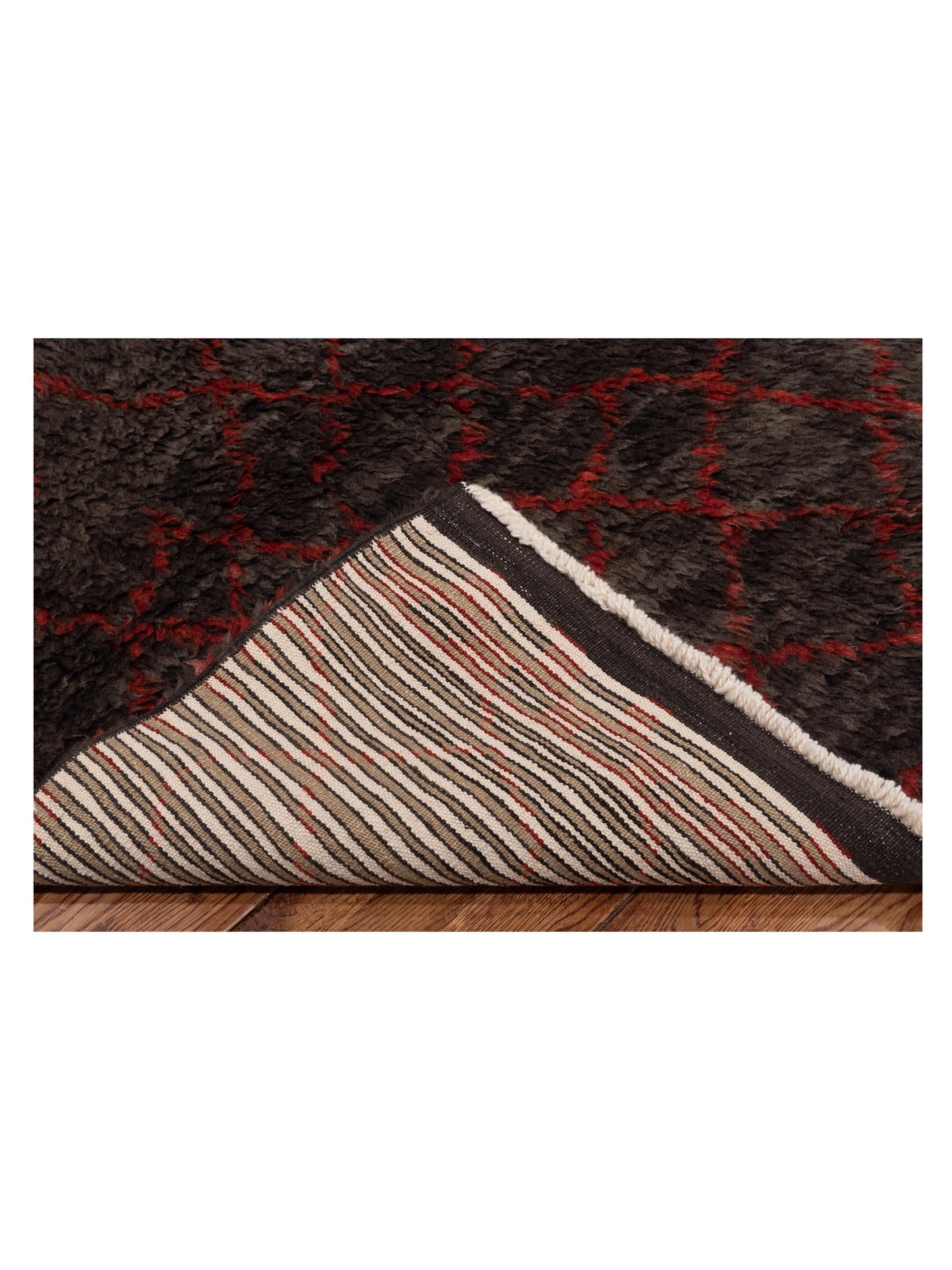 Baskra Charcoal Red 8x9.5 Hand Knotted Rug