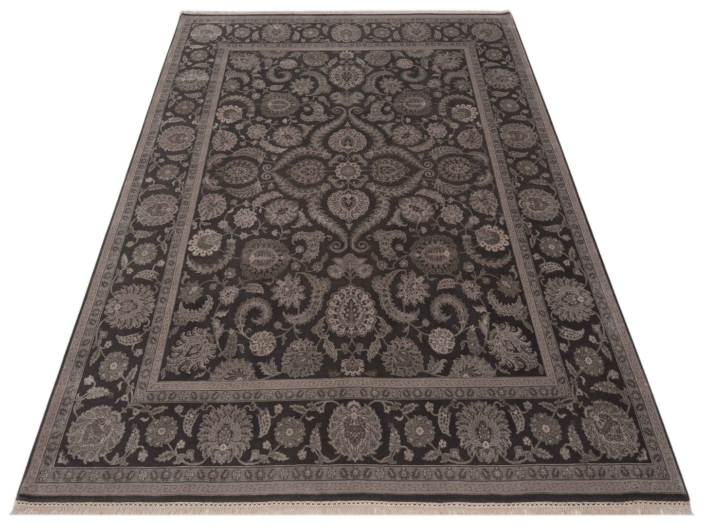 Javira Silk Charcoal Charcoal 8.2x10.3 Hand Knotted Rug