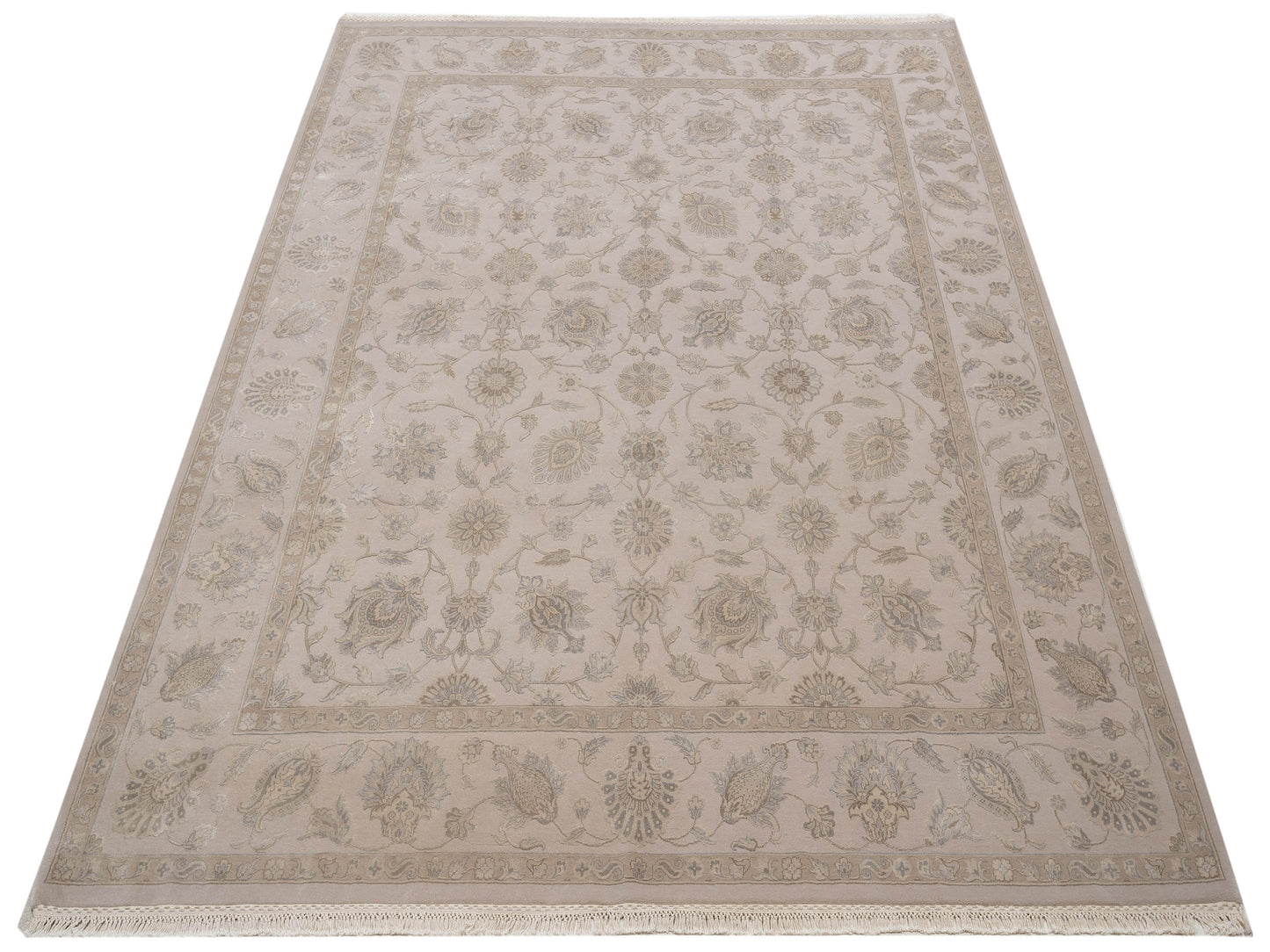 Javira Silk Beige Beige 8.2x10.1 Hand Knotted Rug