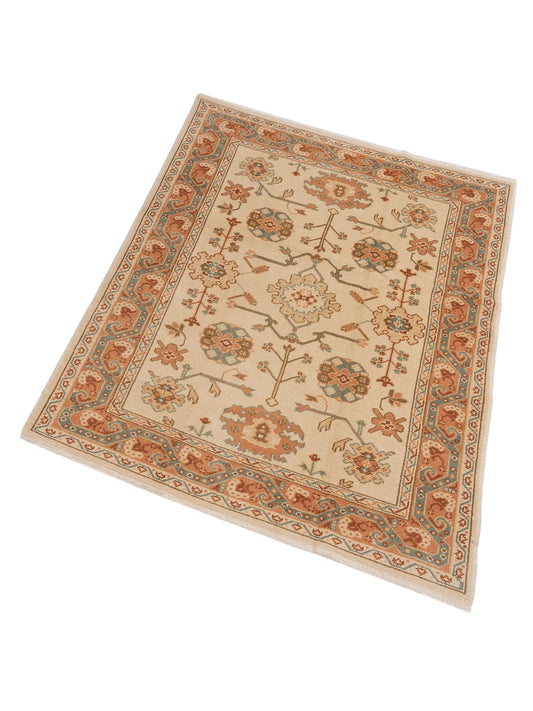 Oushak Ivory Pink 5.2x6.9 Hand Knotted Rug