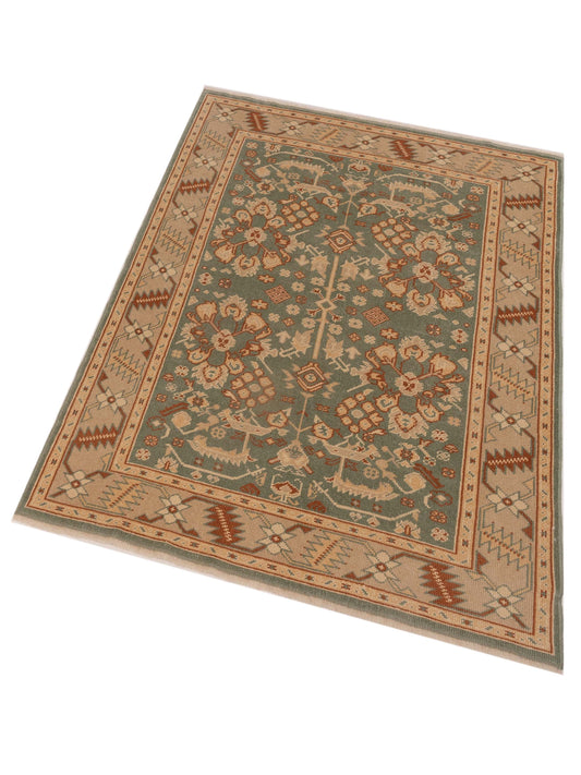 Oushak Green Ivory 5.3x6.8 Hand Knotted Rug