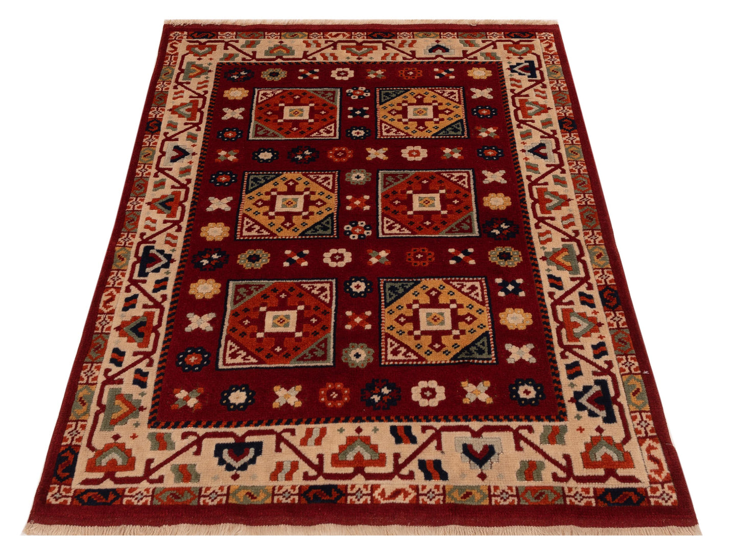 Shirvara Red Ivory 4x5 Hand Knotted Rug