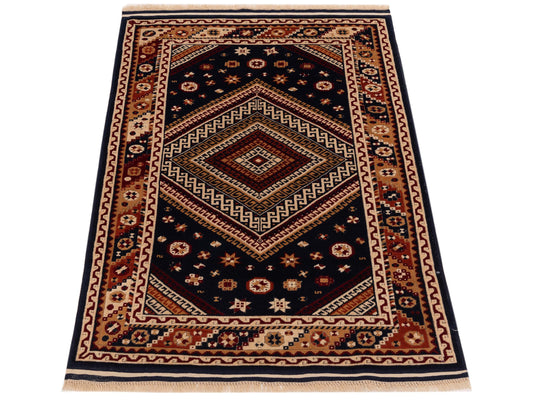 Shirvara Navy Orange 3.10x5.5 Hand Knotted Rug