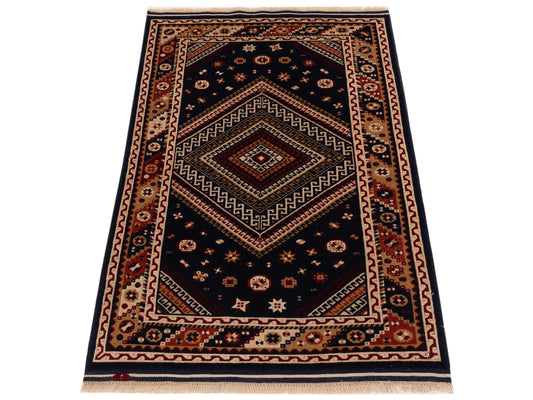 Shirvara Navy Orange 3.9x5.11 Hand Knotted Rug