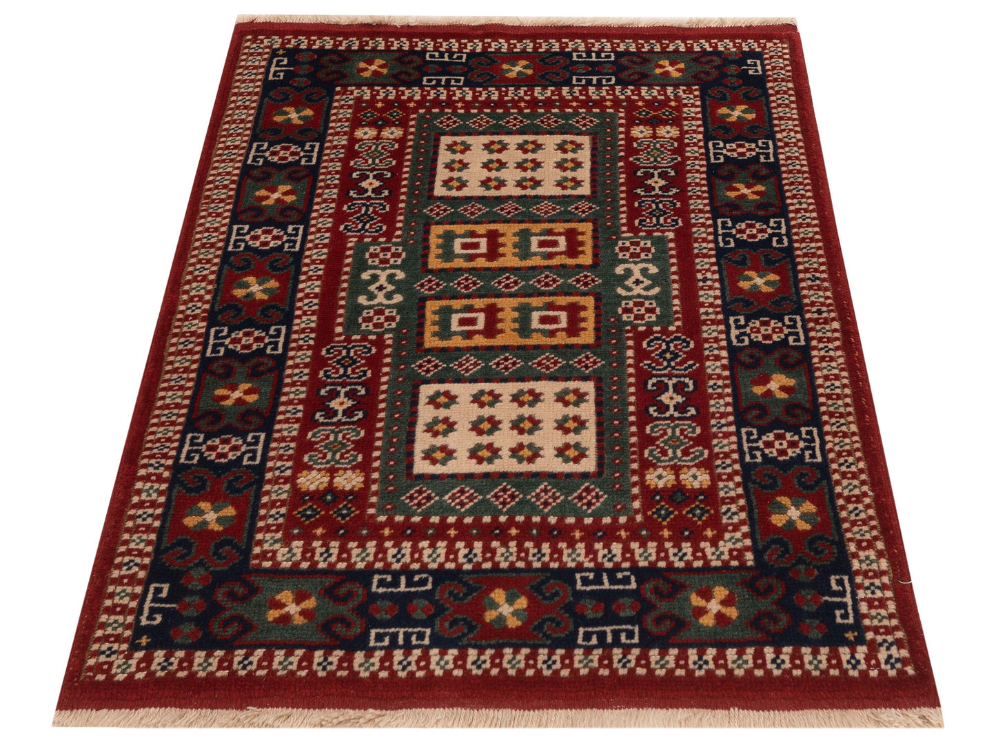 Shirvara Green Navy 3.2x4 Hand Knotted Rug