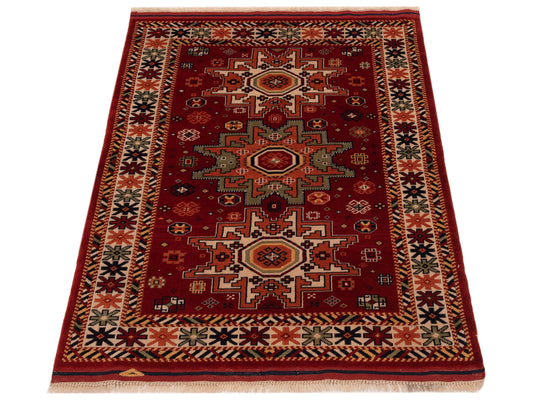 Shirvara Red Ivory 3.11x5.4 Hand Knotted Rug