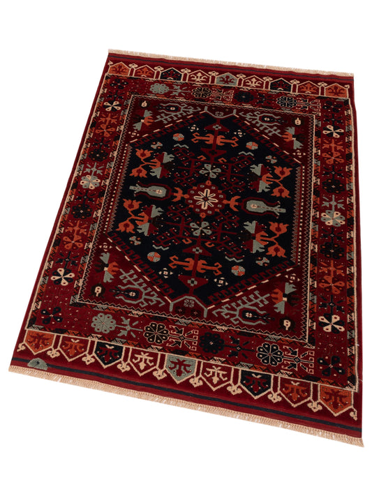 Shirvara Navy Red 3.10x5.6 Hand Knotted Rug
