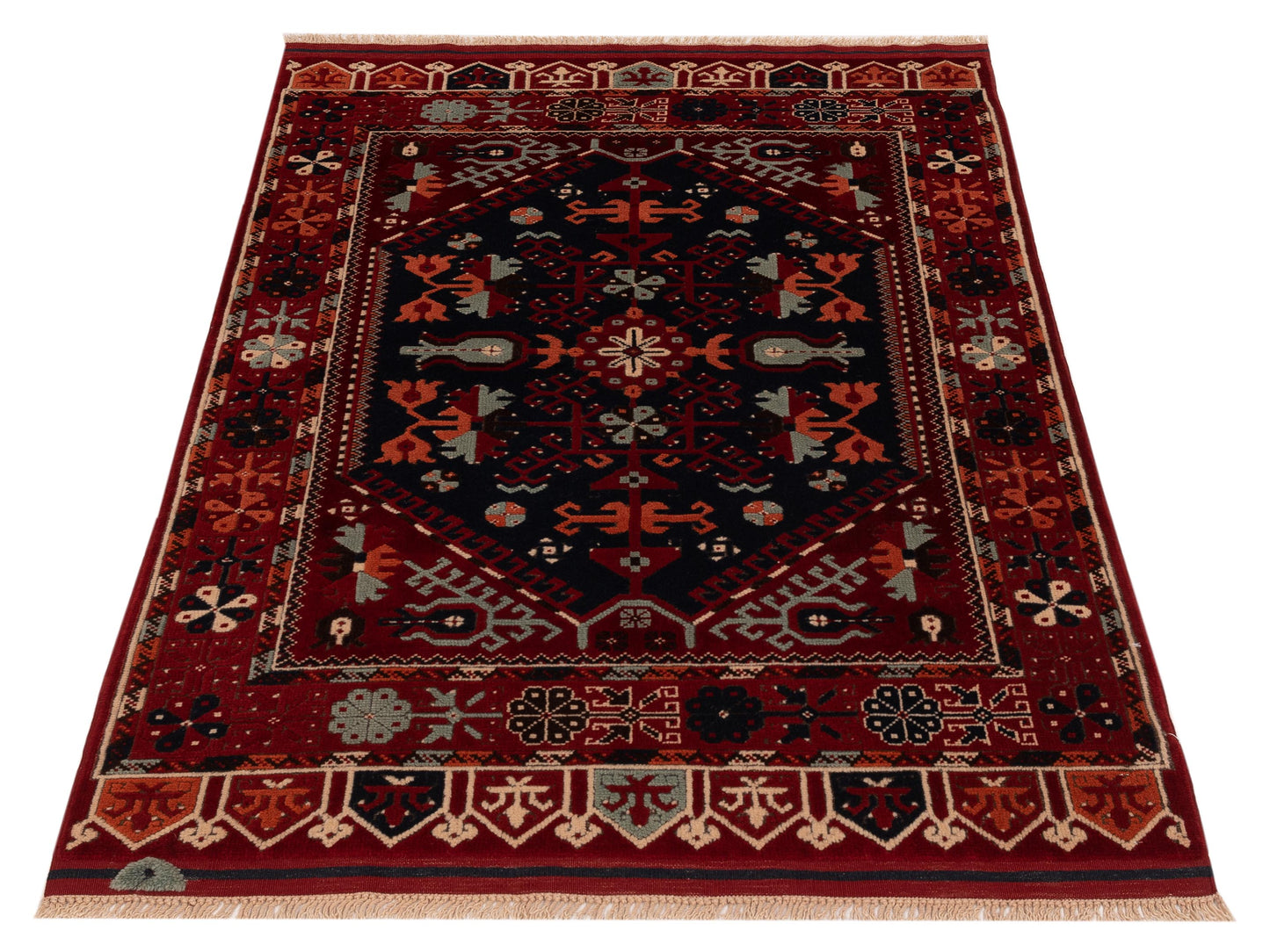 Shirvara Navy Red 3.10x5.6 Hand Knotted Rug
