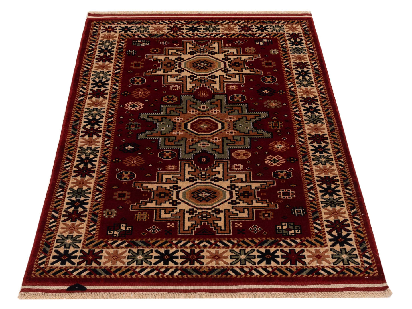 Shirvara Red Ivory 3.10x5.10 Hand Knotted Rug