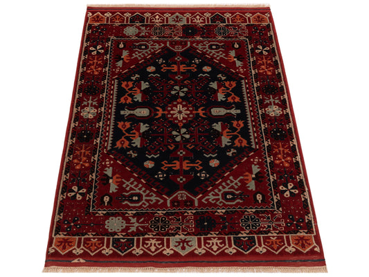 Shirvara Black Red 3.10x5.7 Hand Knotted Rug