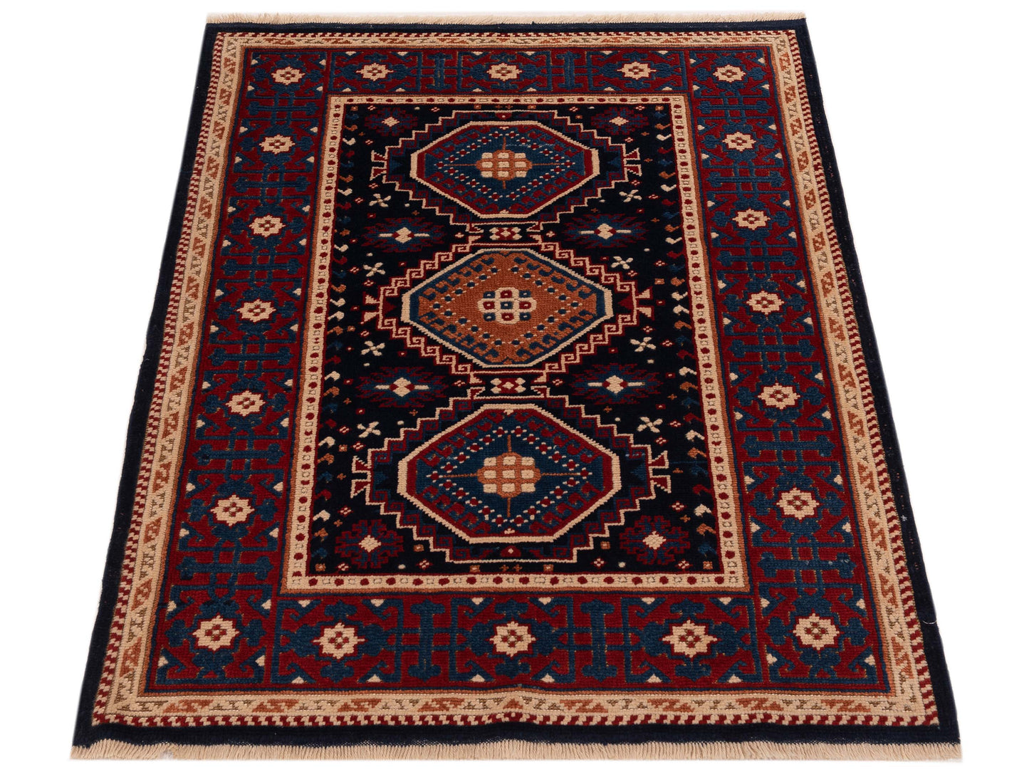 Shirvara Navy Red 4.3x5.5 Hand Knotted Rug