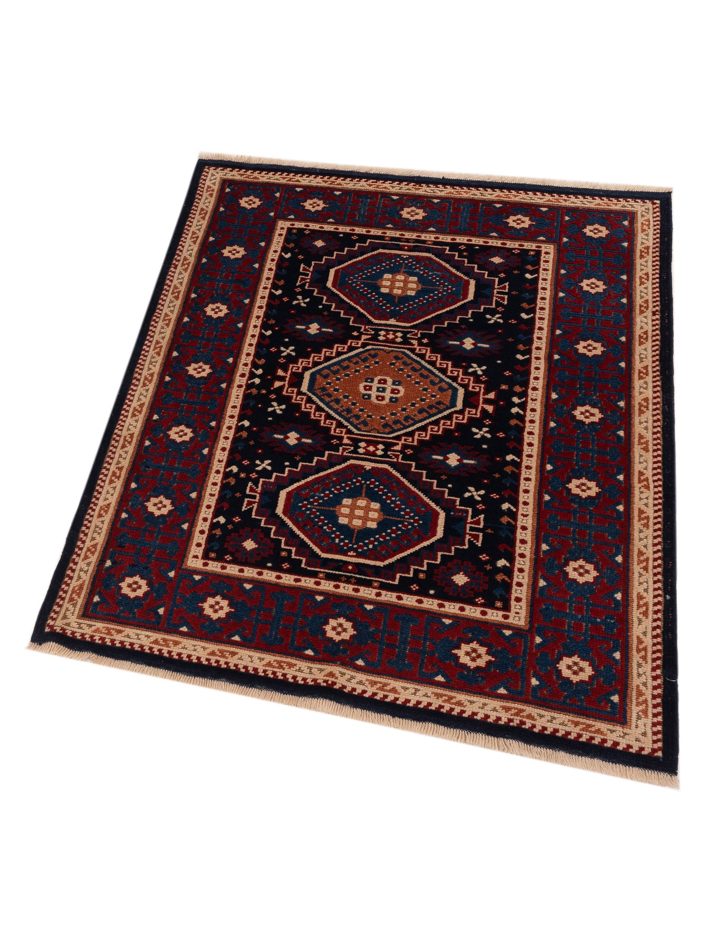 Shirvara Navy Red 4.3x5.5 Hand Knotted Rug