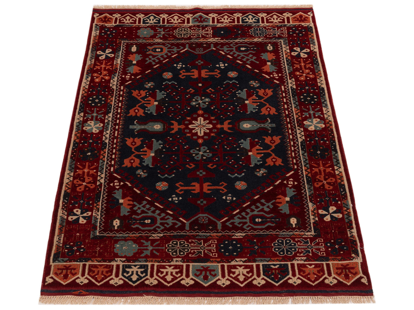 Shirvara Navy Red 4.1x5.7 Hand Knotted Rug