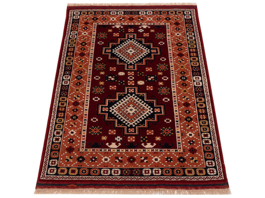Shirvara Red Orange 3.11x5.11 Hand Knotted Rug
