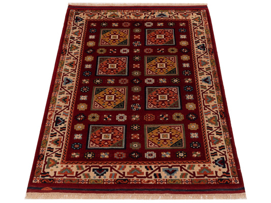 Shirvara Red Ivory 3.10x5.4 Hand Knotted Rug
