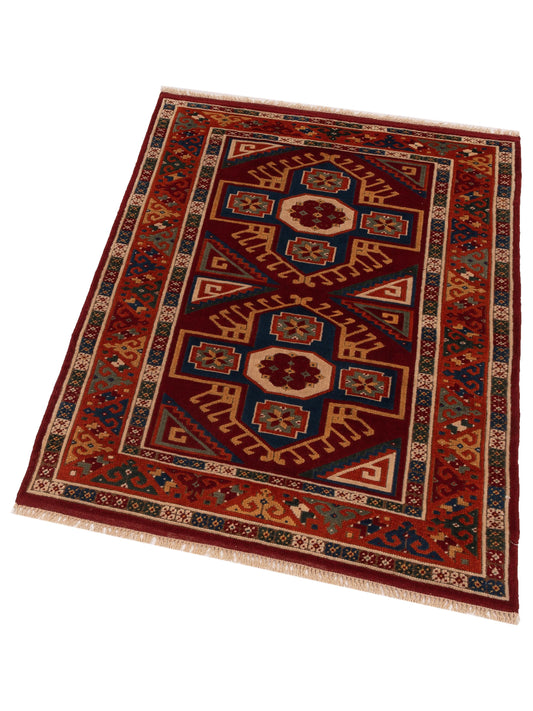 Shirvara Red Orange 4x5.5 Hand Knotted Rug