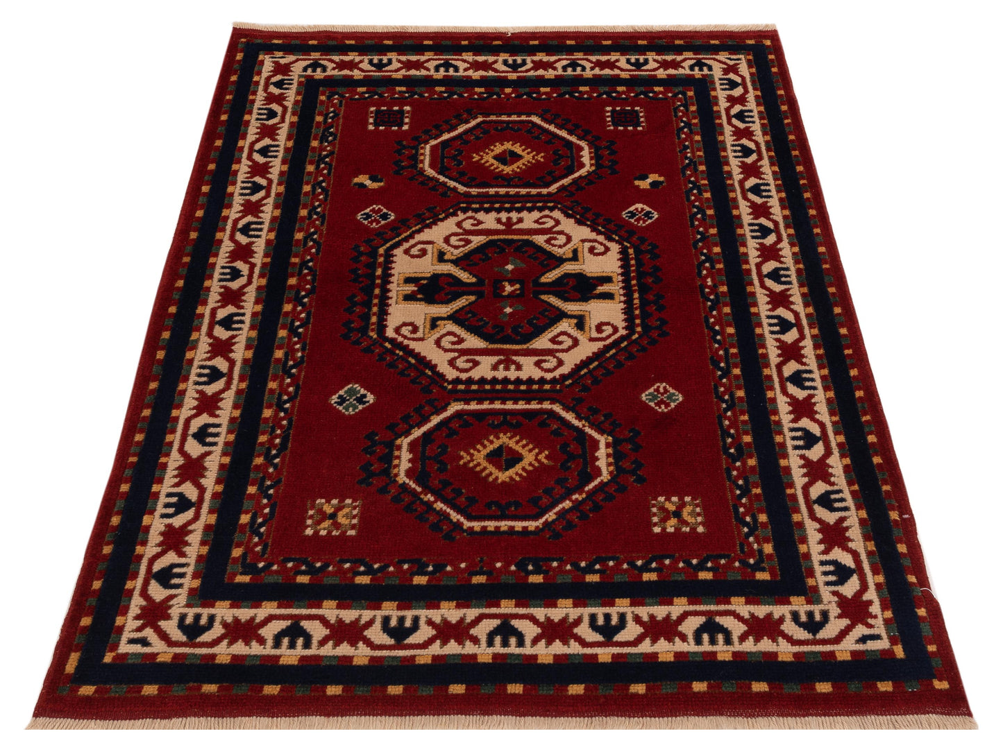 Shirvara Red Ivory 4x5.3 Hand Knotted Rug