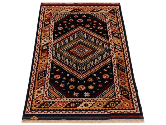Shirvara Navy Orange 3.10x5.7 Hand Knotted Rug