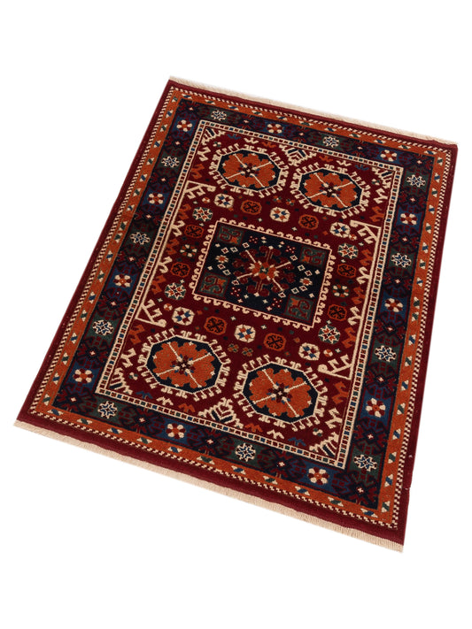 Shirvara Red Orange 4.2x5.7 Hand Knotted Rug