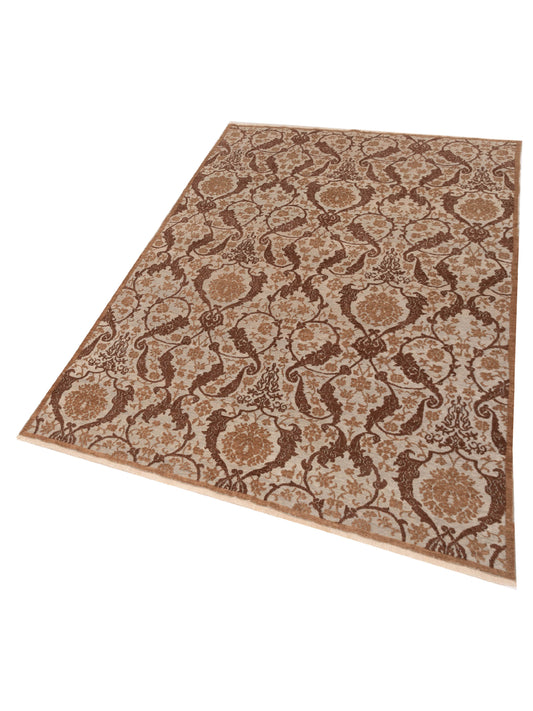 Defnera Beige Brown 6.6x9.7 Hand Knotted Rug