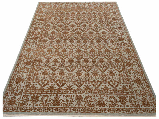 Defnera Ice Blue Light Brown 9x11.5 Hand Knotted Rug