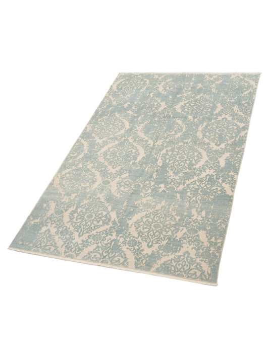 Defnera Beige Ice Blue 6.8x9.11 Hand Knotted Rug