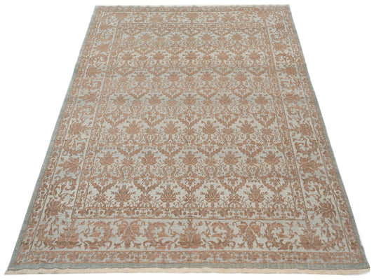 Defnera Ice Blue Brown 8.1x9.6 Hand Knotted Rug