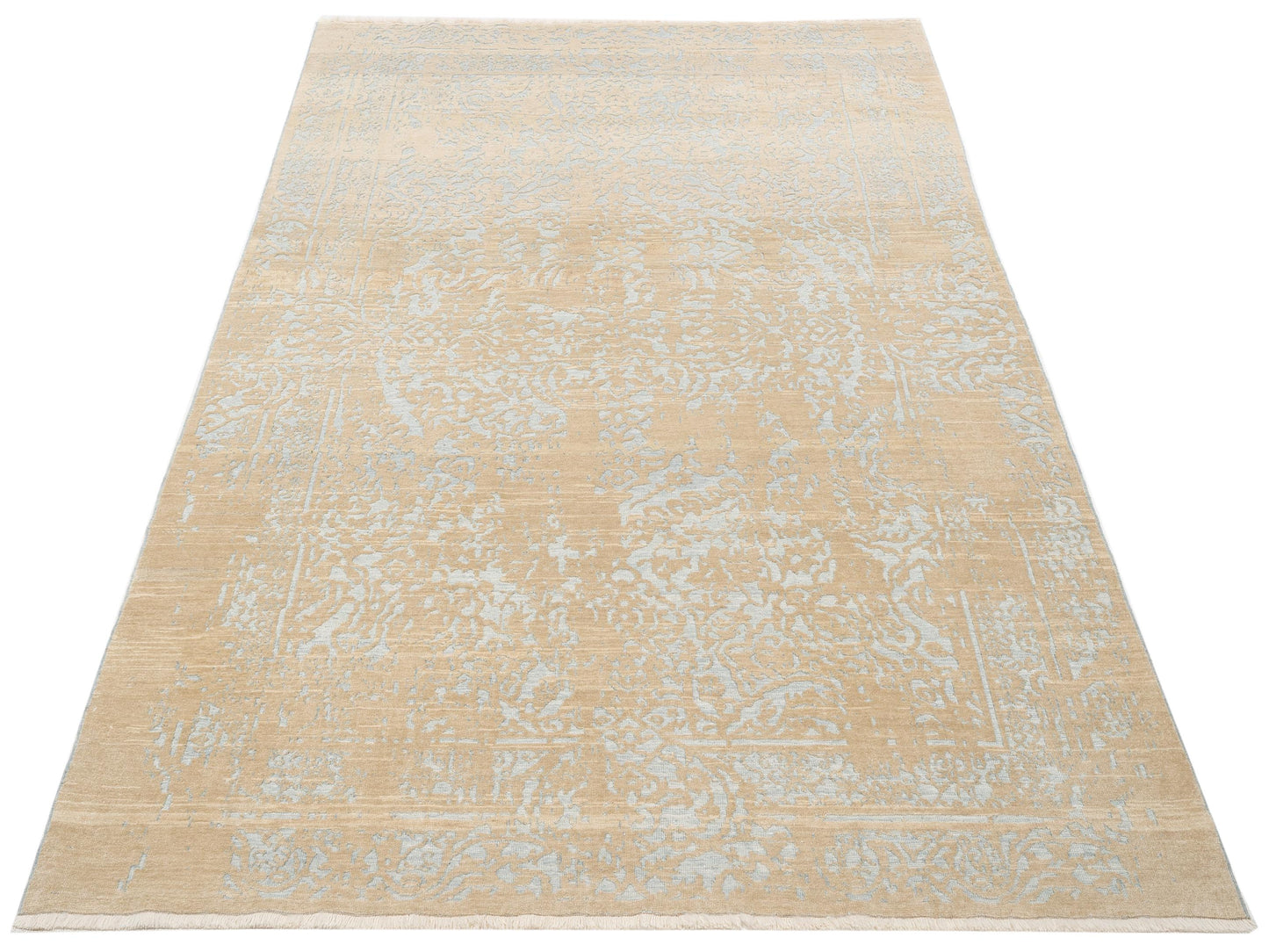Defnera Ice Blue Ivory 6.6x9.9 Hand Knotted Rug