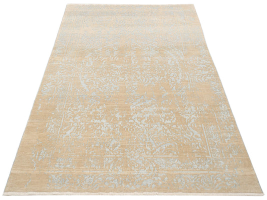 Defnera Ice Blue Ivory 6.6x9.9 Hand Knotted Rug