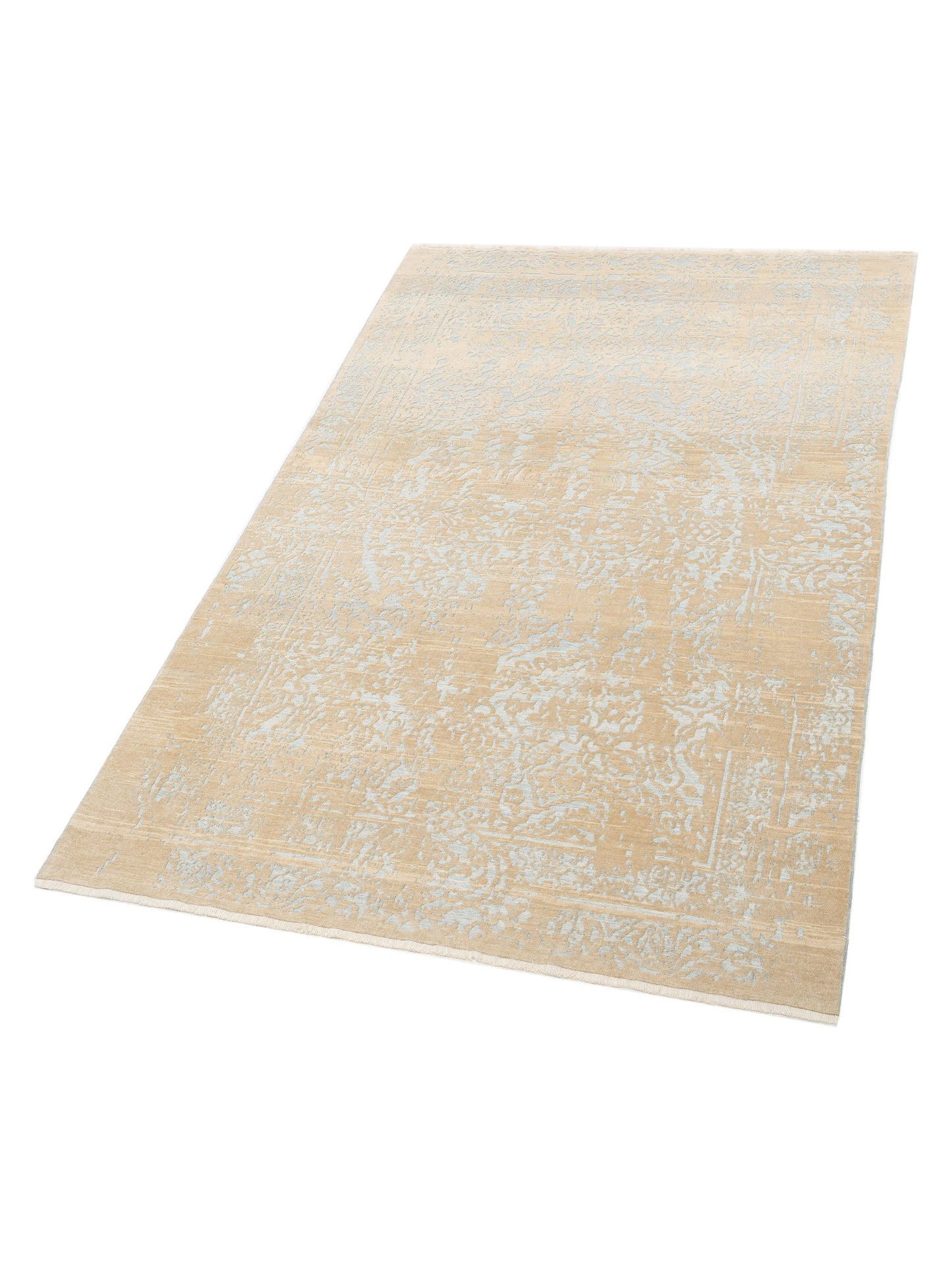 Defnera Ice Blue Ivory 6.6x9.9 Hand Knotted Rug