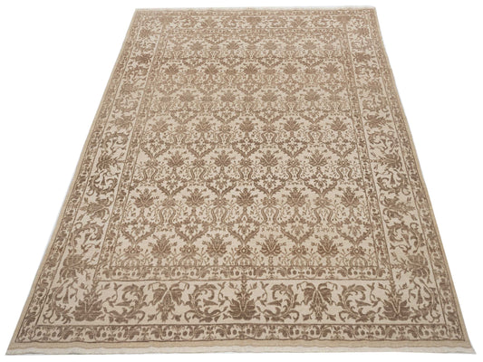 Defnera Ivory Light Brown 8x9.8 Hand Knotted Rug