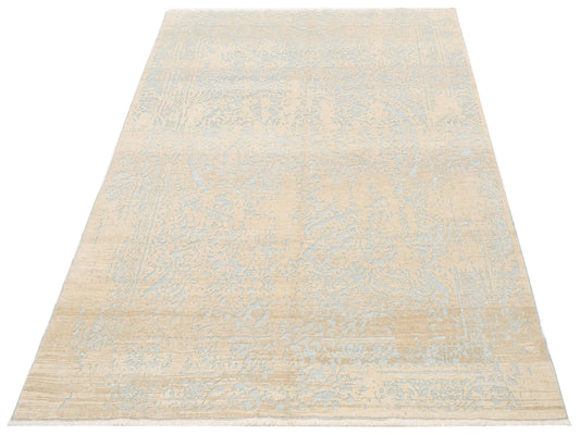 Defnera Ice Blue Beige 6.2x8.10 Hand Knotted Rug