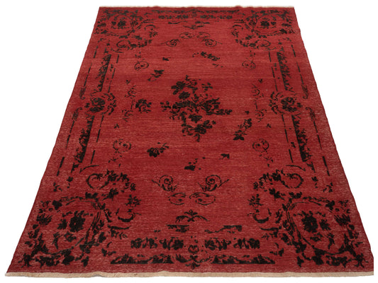 Defnera Red Charcoal 7.10x9.4 Hand Knotted Rug