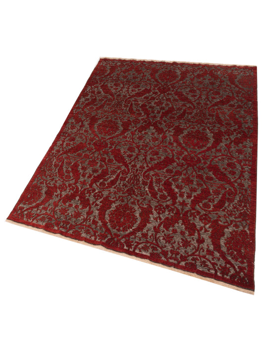 Defnera Charcoal Red 5.7x8 Hand Knotted Rug