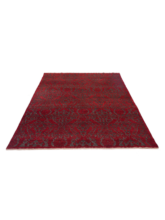 Defnera Charcoal Red 8.2x9.10 Hand Knotted Rug