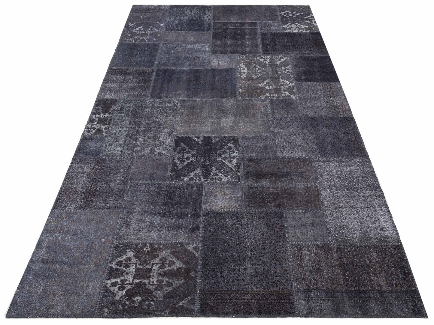 Patchwork Charcoal 7x13 Hand Knotted Rug