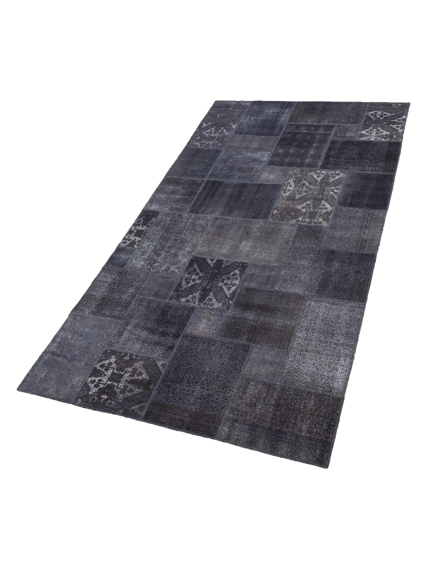 Patchwork Charcoal 7x13 Hand Knotted Rug