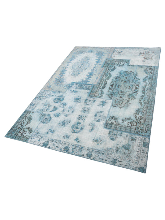 Patchwork Blue 10.1x13.11 Hand Knotted Rug